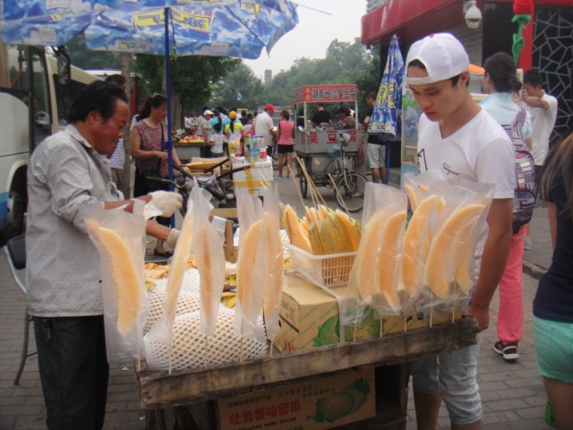 We saw these cantaloupe stands all over the place. Not sure how hygienic it would be to eat these though lol